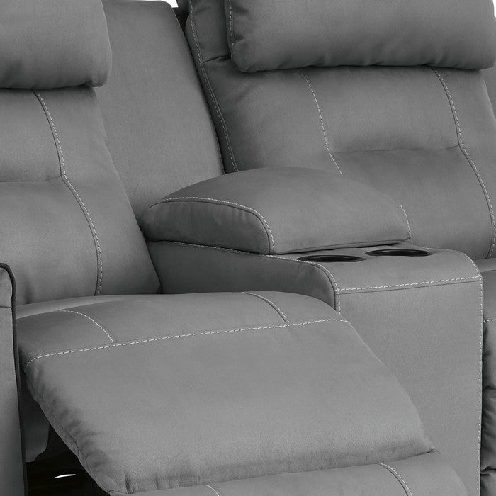Upholstered Power Recliner Loveseat with Jumbo Stitching, Gray