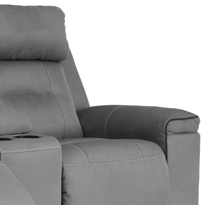 Upholstered Power Recliner Loveseat with Jumbo Stitching, Gray