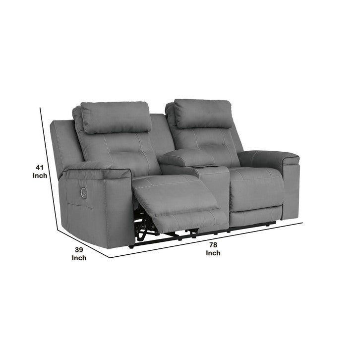 Upholstered Power Recliner Loveseat with Jumbo Stitching, Gray