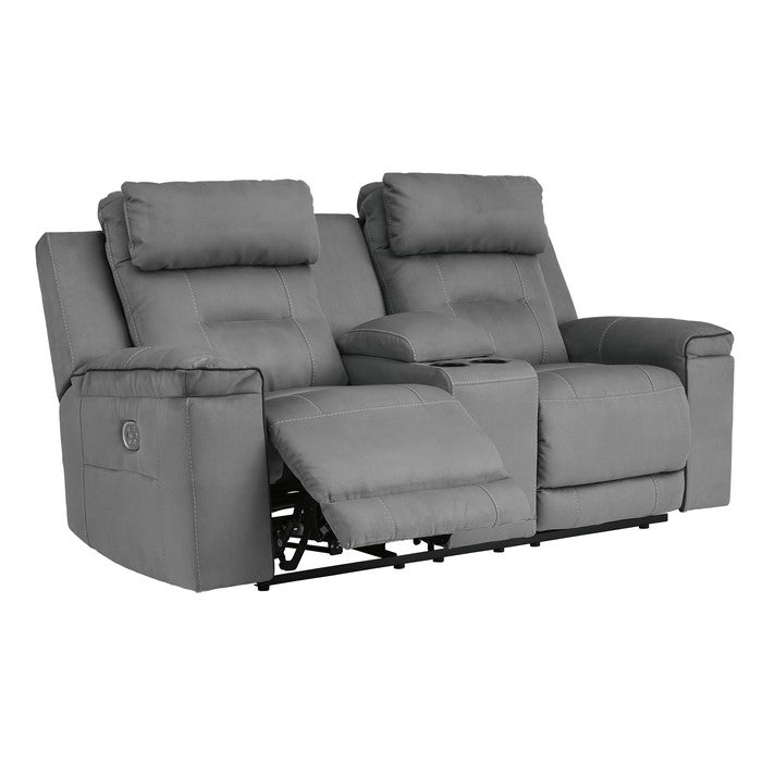Upholstered Power Recliner Loveseat with Jumbo Stitching, Gray