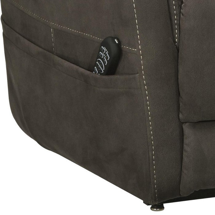 Upholstered Metal Frame Power Lift Recliner with Channel Stitching, Brown