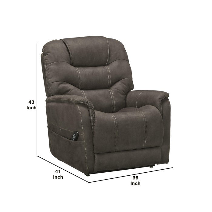 Upholstered Metal Frame Power Lift Recliner with Channel Stitching, Brown
