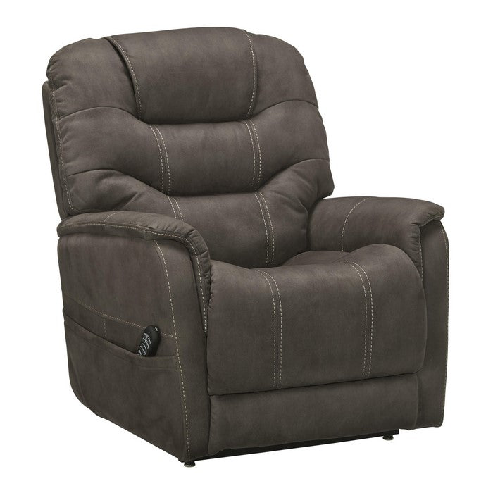 Upholstered Metal Frame Power Lift Recliner with Channel Stitching, Brown