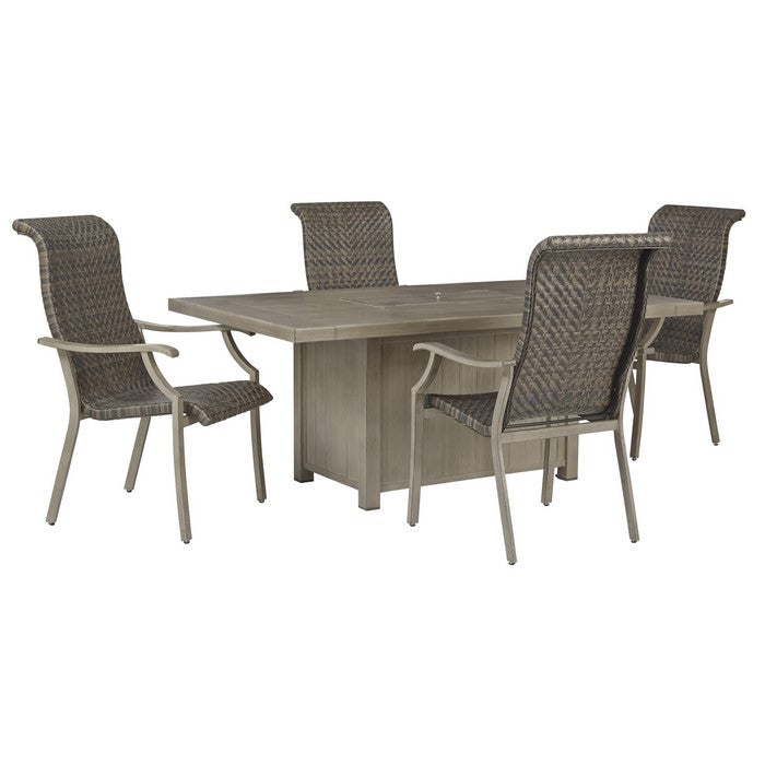 Slatted Rectangular Metal Frame Fire Pit Table, Brown