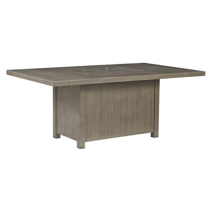 Slatted Rectangular Metal Frame Fire Pit Table, Brown