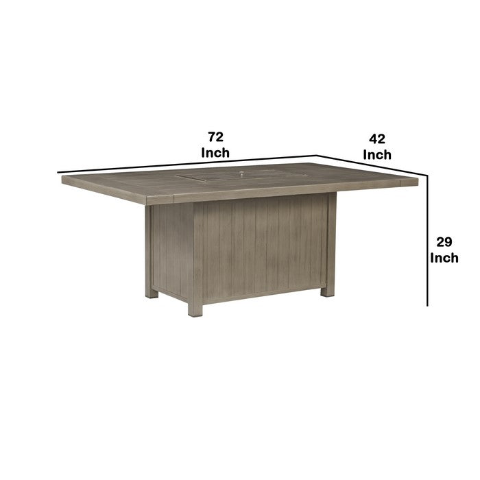 Slatted Rectangular Metal Frame Fire Pit Table, Brown