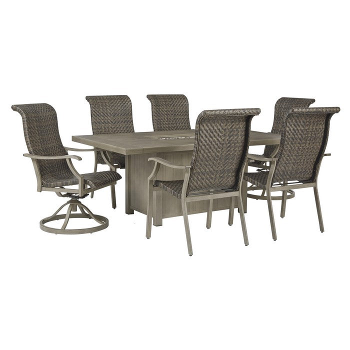 Slatted Rectangular Metal Frame Fire Pit Table, Brown