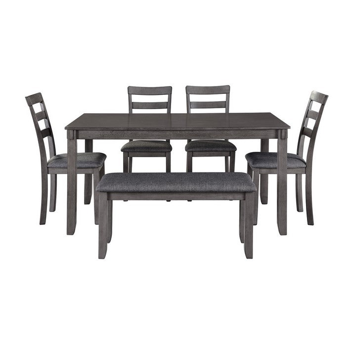 6 Piece Wooden Dining Table Set with Padded Chairs and Table, Gray