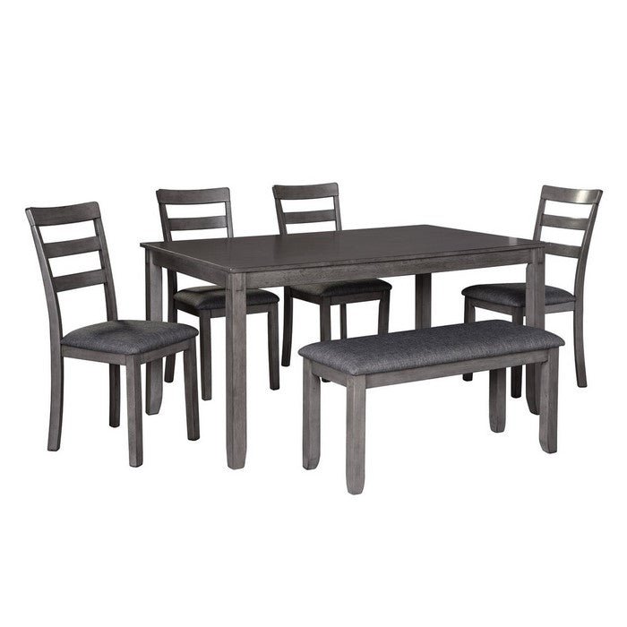 6 Piece Wooden Dining Table Set with Padded Chairs and Table, Gray