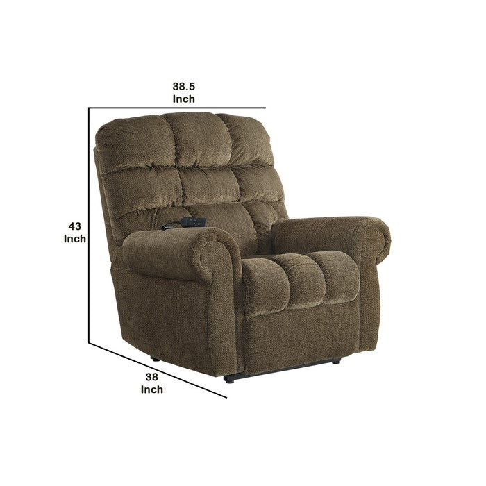 Fabric Upholstered Metal Frame Power Lift Recliner, Brown