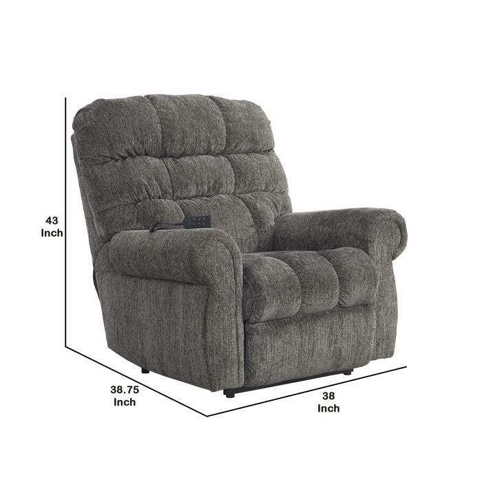Upholstered Metal Frame Power Lift Recliner with Tufted Seat and Back, Gray