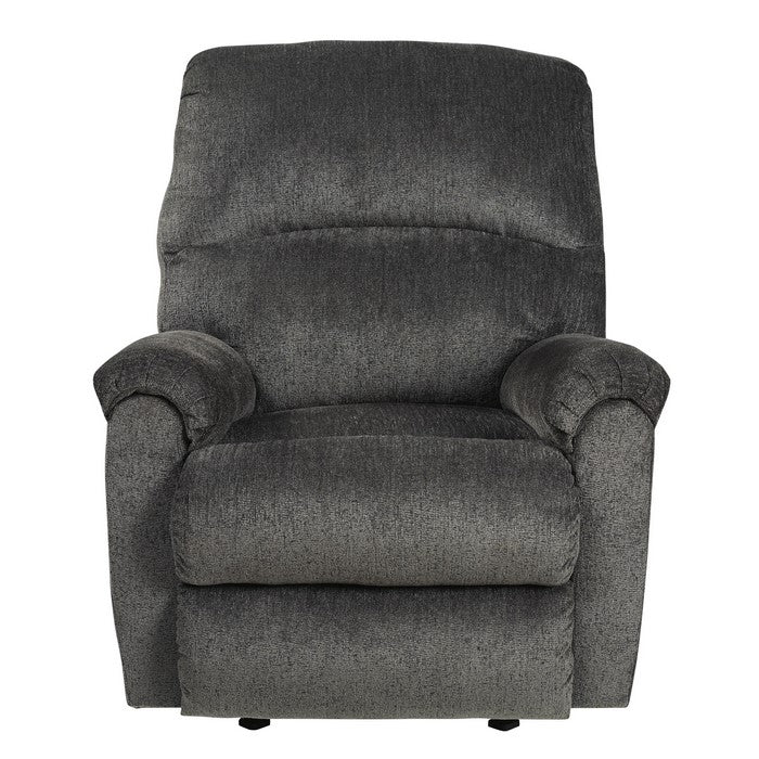 Fabric Upholstered Rocker Recliner with Pillow Top Arm, Smoke Gray