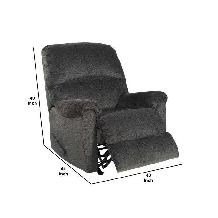 Fabric Upholstered Rocker Recliner with Pillow Top Arm, Smoke Gray