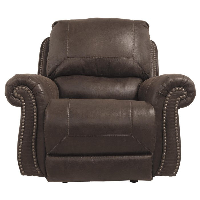 Nailhead Trim Leatherette Rocker Recliner with Deep Tufted Footrest, Brown