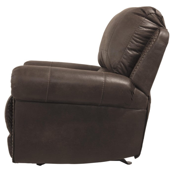 Nailhead Trim Leatherette Rocker Recliner with Deep Tufted Footrest, Brown