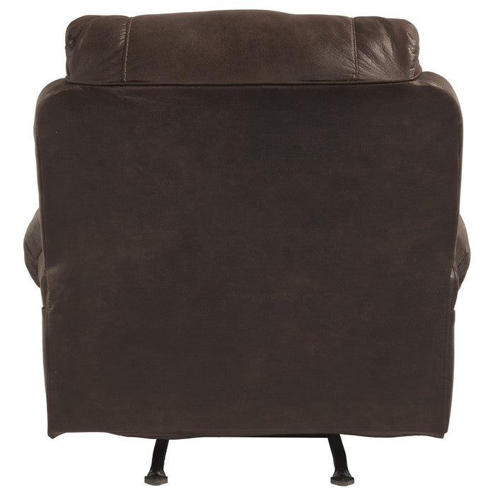 Nailhead Trim Leatherette Rocker Recliner with Deep Tufted Footrest, Brown
