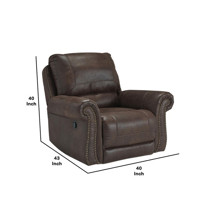 Nailhead Trim Leatherette Rocker Recliner with Deep Tufted Footrest, Brown