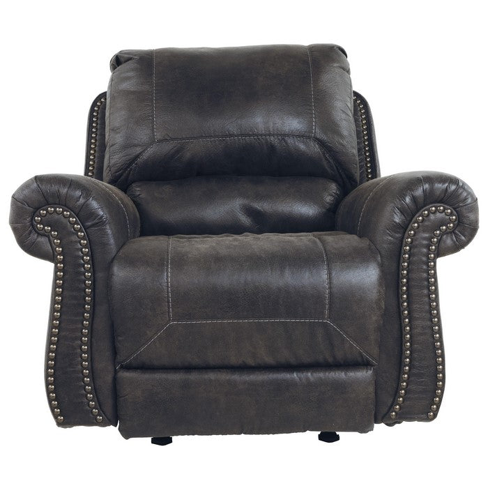 Leatherette Rocker Recliner with Nailhead Trim, Brown