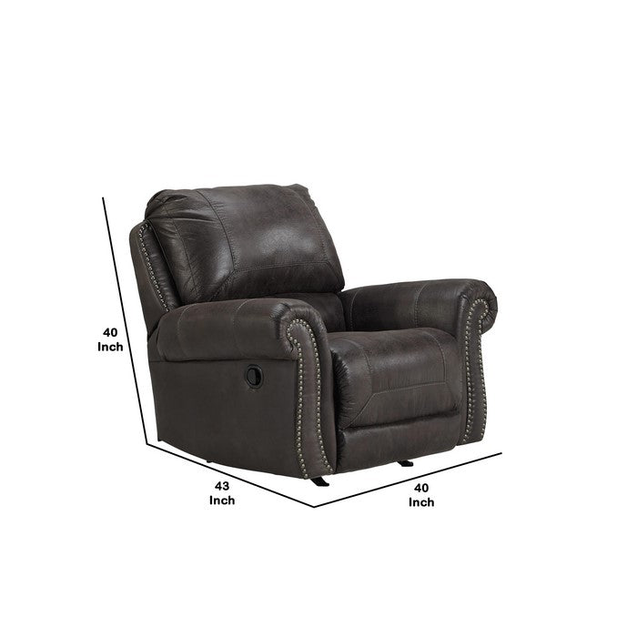 Leatherette Rocker Recliner with Nailhead Trim, Brown