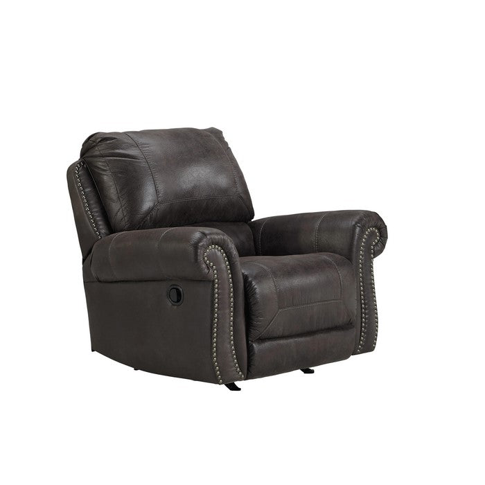 Leatherette Rocker Recliner with Nailhead Trim, Brown