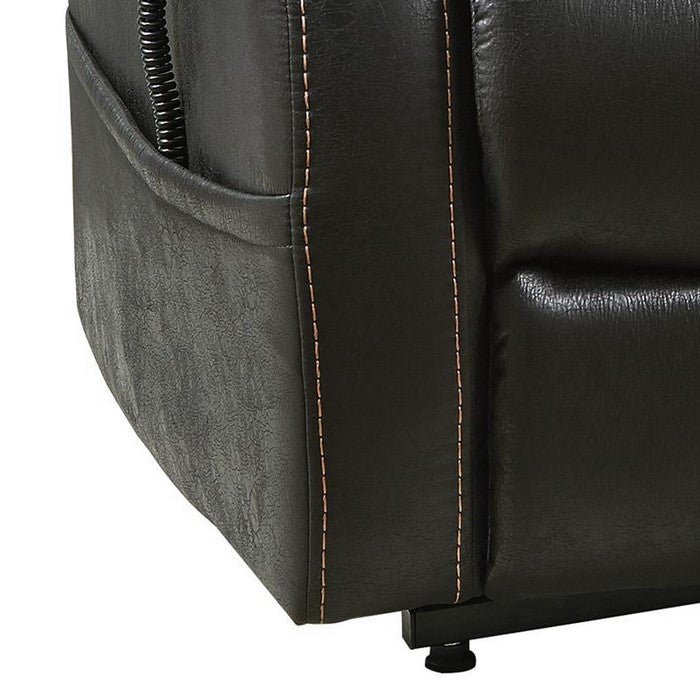 Leatherette Metal Frame Power Lift Recliner with Tufted Back, Black