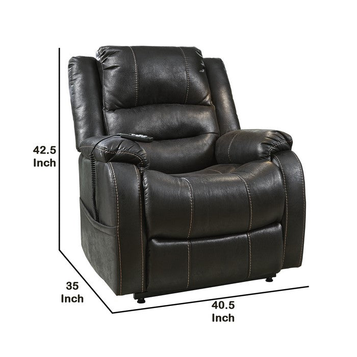 Leatherette Metal Frame Power Lift Recliner with Tufted Back, Black