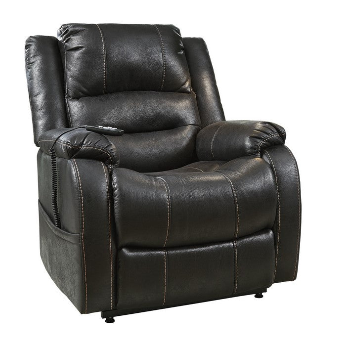 Leatherette Metal Frame Power Lift Recliner with Tufted Back, Black
