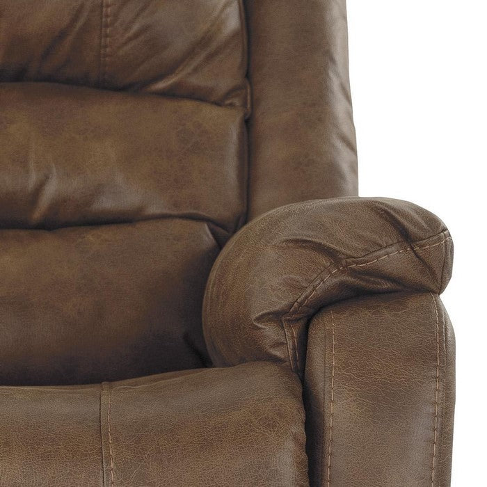Leatherette Metal Frame Power Lift Recliner with Tufted Backrest, Brown
