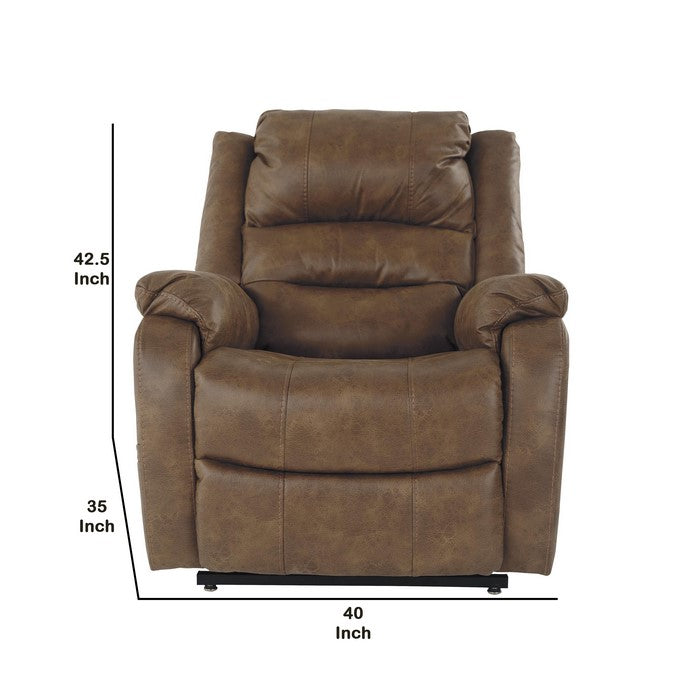 Leatherette Metal Frame Power Lift Recliner with Tufted Backrest, Brown