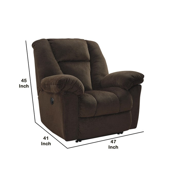Fabric Upholstered Metal Frame Power Recliner with Pillow Armrests, Brown