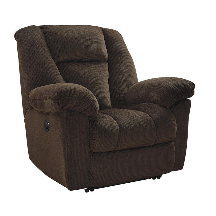 Fabric Upholstered Metal Frame Power Recliner with Pillow Armrests, Brown