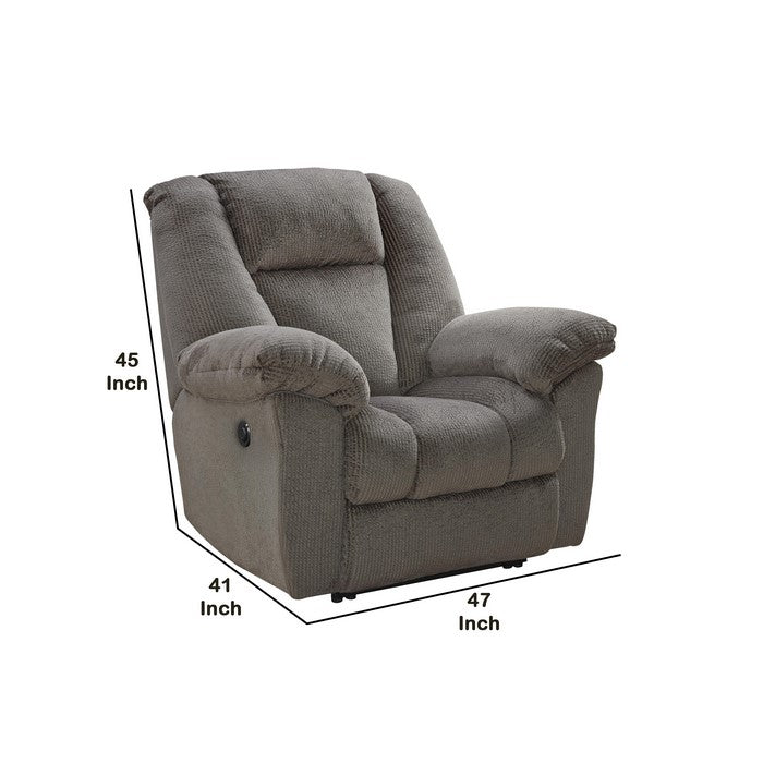 Fabric Upholstered Metal Frame Power Recliner with Pillow Armrests, Gray