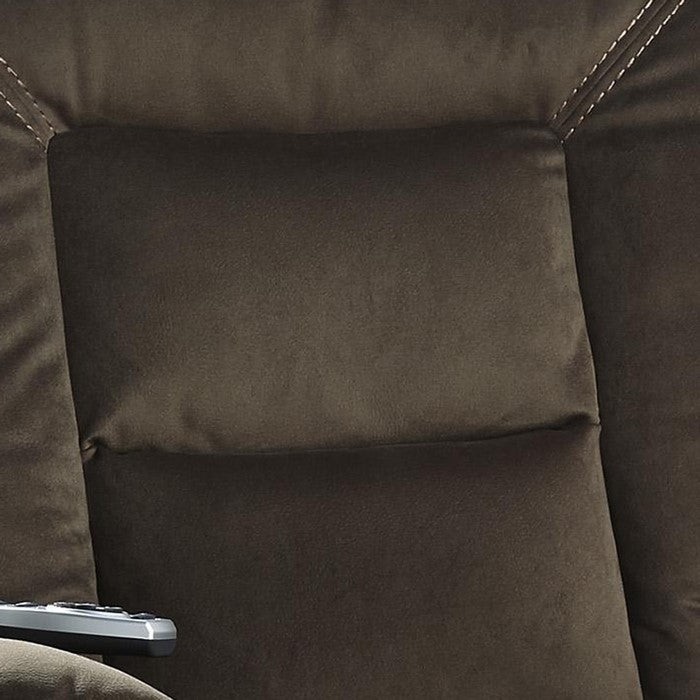 Fabric Upholstered Metal Frame Power Lift Recliner with Side Pocket, Brown