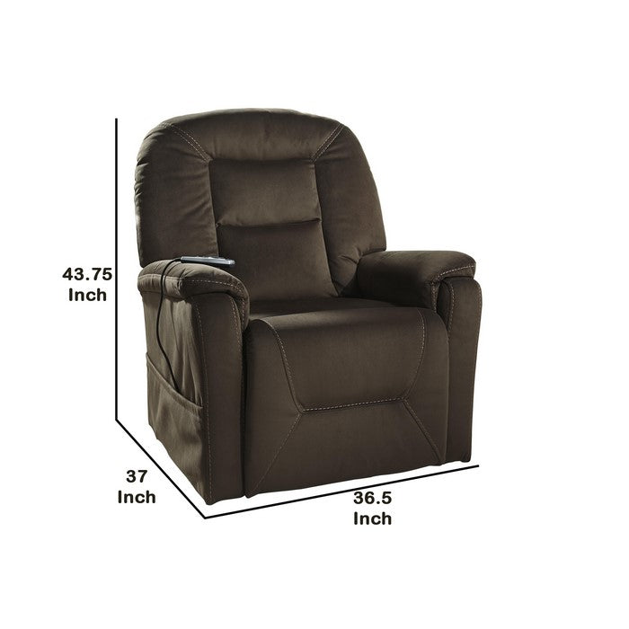 Fabric Upholstered Metal Frame Power Lift Recliner with Side Pocket, Brown