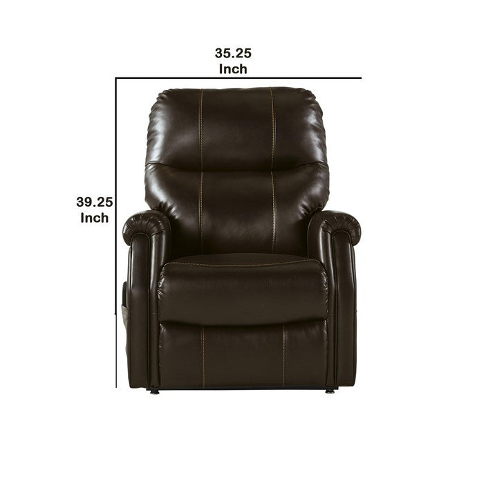 Leatherette Metal Frame Power Lift Recliner with Tufted Back, Brown