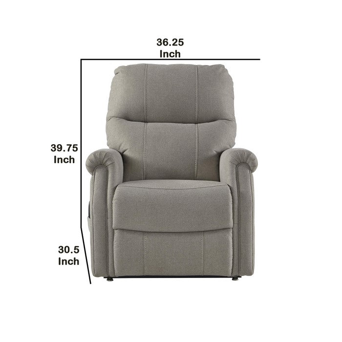 Fabric Upholstered Metal Frame Power Lift Recliner with Tufted Back, Gray