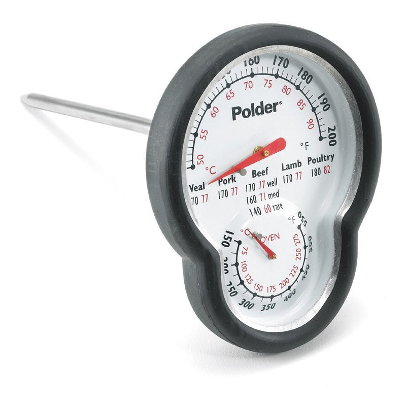 Polder 12453 Dual Sensor In-Oven Thermometer, Stainless Steel with Easy-to-Read Face and High-Heat Grip