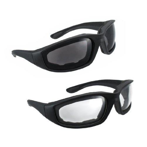 Motorcycle Riding Glasses - 2 Pair Smoke & Clear Biker