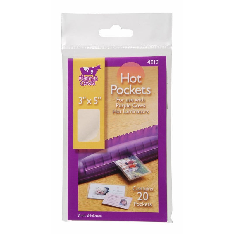 Purple Cows 3-Inch-by-5-Inch Hot Laminating Pockets, 20-Pack