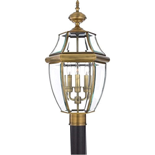 Quoizel NY9043A Newbury 3-Light Outdoor Post Lantern, Antique Brass