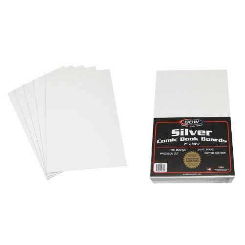 100 BCW Brand SILVER AGE Size White Comic Backing Boards #CXIWSA (7" x 10.5") - Protect Comics From Bending!