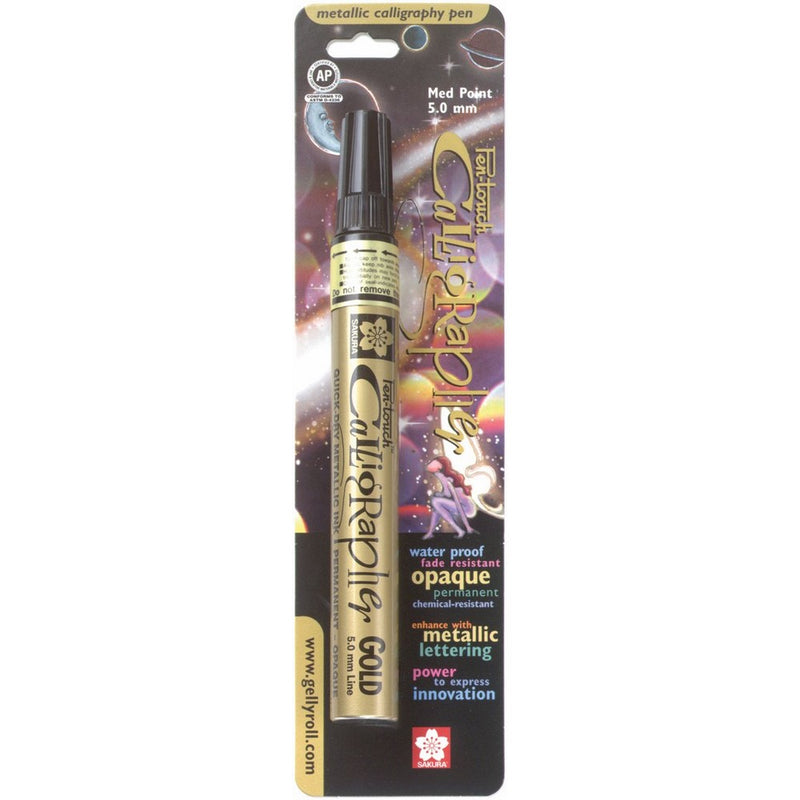 Sakura 410502Pen-Touch Calligraphy Medium Point Marker, 5mm, Gold Metallic