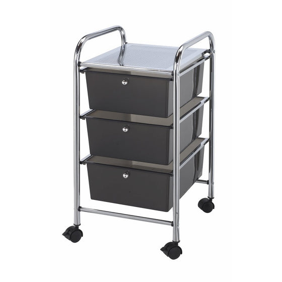 Blue Hills Studio SC3SM 13-Inch by 26-Inch by 15-1/2-Inch Storage Cart with 3 Drawers, Smoke