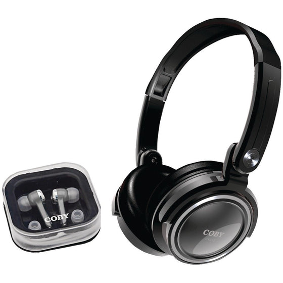 Coby CV215BLK Deep Bass Stereo Headphones and Earphones (Black)