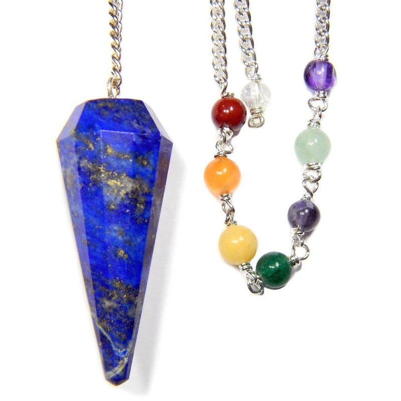 Lapis Faceted Chakra Pendulum with Satin Bag and Instruction Leaflet for Divination / Dowsing Tool