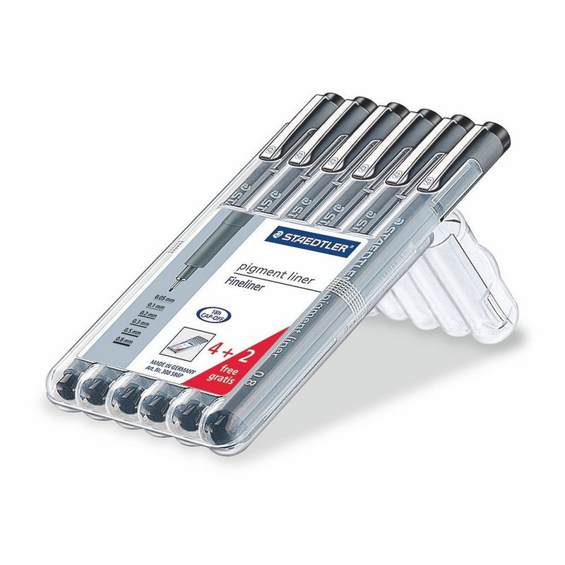 Staedtler Pigment Liner Bonus Sketch Set of 6 Liners for the Regular Price of 4(2 free), 308SB6P