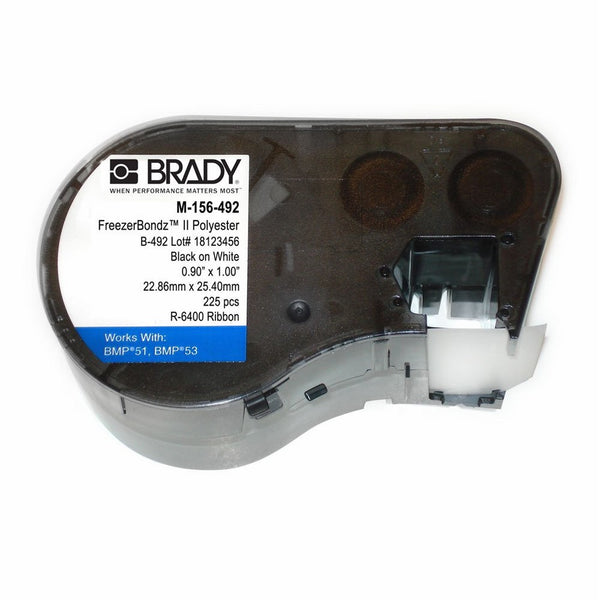 Brady M-156-492 Polyester B-492 Black on White Label Maker Cartridge, 1" Width x 57/64" Height, For BMP51/BMP53 Printers