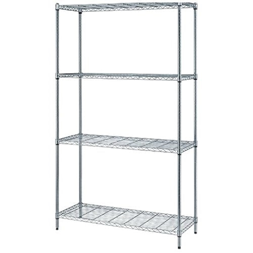 Quantum Storage Systems RWR72-1848LD 4-Tier Wire Shelving Unit, Chrome Finish, 300 lb. Per Shelf Capacity, 72" Height x 48" Width x 18" Depth
