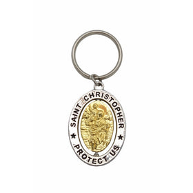 Saint Christopher Revolving Dual-Tone Key Ring / Chain with Prayer (PD018/Single Unit)