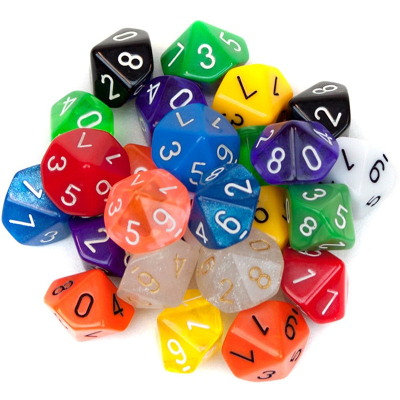 25 Pack of Random D10 Polyhedral Dice in Multiple Colors by Wiz Dice